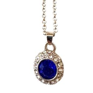 Blue and Silver Halo Pendant Necklace
